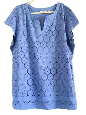 🌻 Isaac Mizrahi Periwinkle Eyelet Split-Neck Blouse 2X